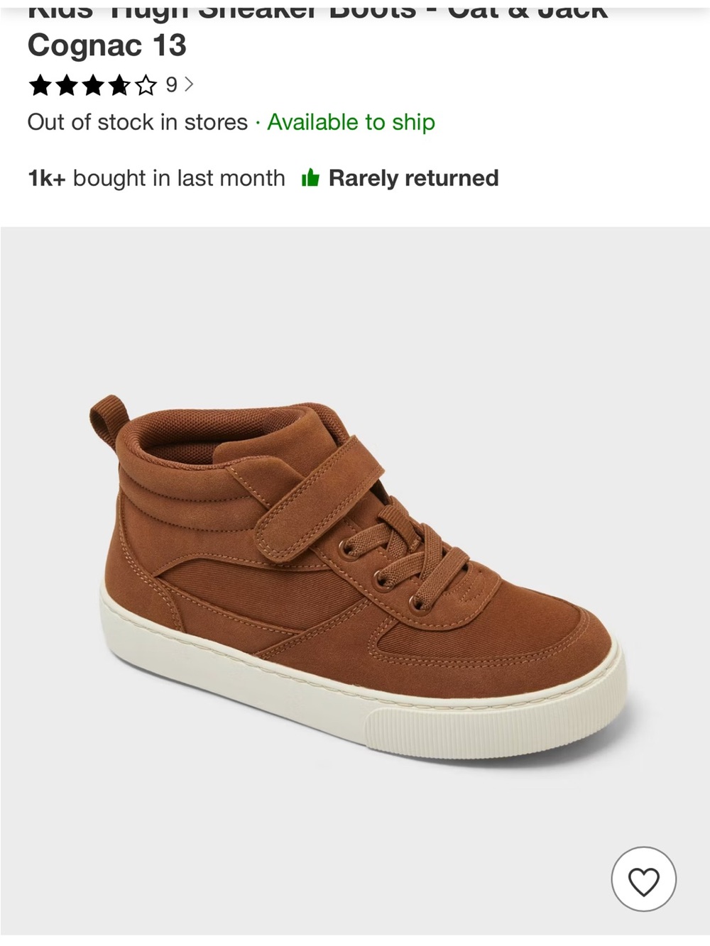Cat & Jack Cognac Brown High-Top Sneakers